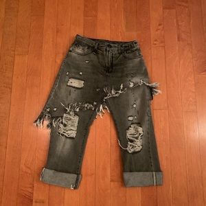 Trendy Ripped Jeans black/ gray